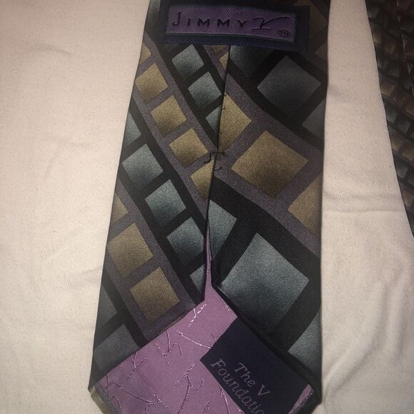 Jimmy V 100% Silk Neck Tie Blue/Green Patterned/purple/black - Picture 6 of 8